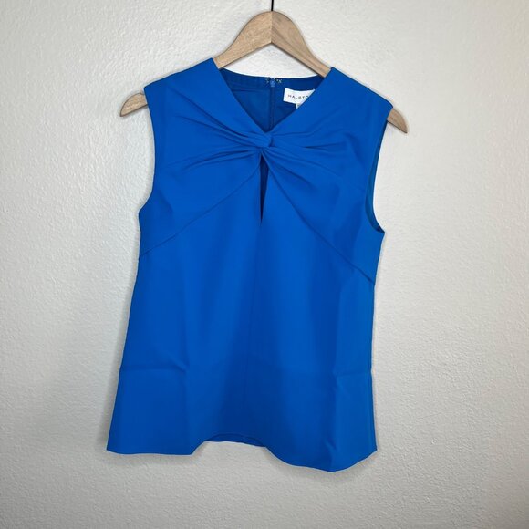 Halston Women's Faren Knot Dress Shell Top Ocean Blue Size 4 - Picture 2 of 10